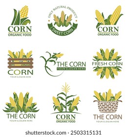 collection of corn cob emblem isolated on white background