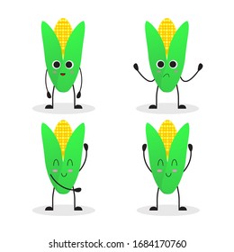 the collection of corn in the different posing. vector illustration cute cartoon fruit character set on white background