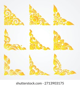 ornamento de canto de coleção, padrão de canto tailandês, design de ilustração gradiente dourado para decorar quadro canto borda cartaz  