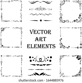 Collection of corner ornaments. For the design of texts, menus, cards, etc. Vector illustration.