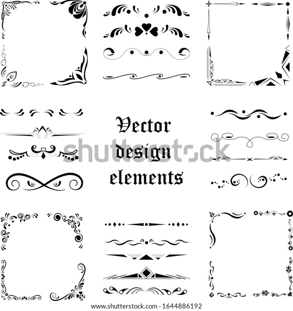 Collection of corner ornaments. For\
the design of texts, menus, cards, etc. Vector\
illustration.