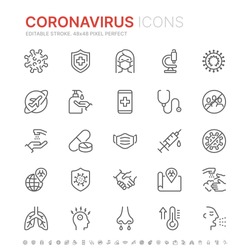 Collection Of Coronavirus Related Line Icons. 48x48 Pixel Perfect. Editable Stroke