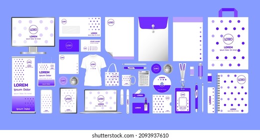 Colección de plantillas de promoción de identidad corporativa con diseños simples utilizando ilustración vectorial de tema en color púrpura