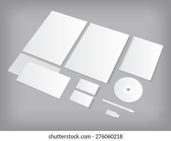 Collection of corporate identity templates mock-up with business cards and notebook. Vector EPS10 illustration on gray background.