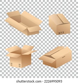 Colección de ilustraciones vectoriales de cajas de cartón ondulado