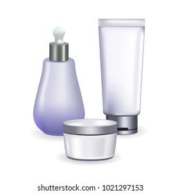 Collection of cosmetic empty tubes packaging on transparent whit background. Set of packages for cream, gel, lotion, oil. Blank container template for cosmetic product design.