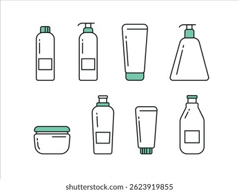 Collection of cosmetic icons. Icons for beauty, makeup, lotions, shampoos, and creams.
