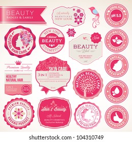 Collection of cosmetics labels and badges