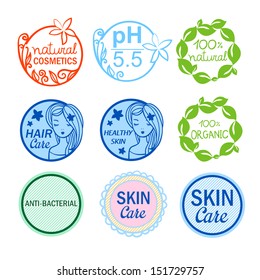 Collection of cosmetics labels and badges