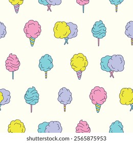 Collection of Cotton Candy Vector Seamless Pattern illustration for Print, Wallpaper, Decoration.