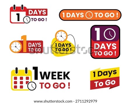 Collection of countdown timers and badges indicating days and weeks left until an event, sale, or deadline.