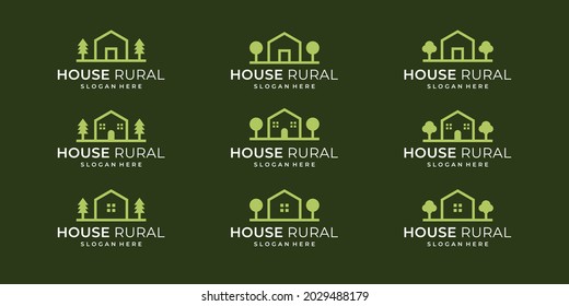 Collection of country house logos with flat and abstract models. Premium Vector