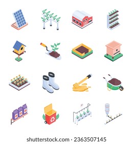 Collection of Countryside Isometric Icons  

