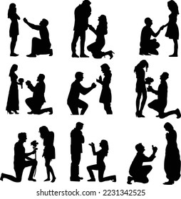 Collection of Couple propose silhouettes in different poses.this is an editable and printableeps file.