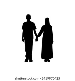 collection of couple silhouettes, romantic silhouettes holding hands celebrating Valentine's Day, simple and editable 