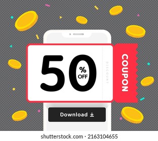 A Collection Of Coupons For A Surprise Event Illustration Set. Coin, Mobile, Cell Phone, Discount, Firecracker. Vector Drawing. Hand Drawn Style.