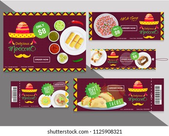 Collection of coupons or tags with different discount offers for Mexican food restaurants.