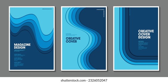 Collection of cover design templates with geometric paper cut patterns. Ideal for covers, magazines, brochures, websites, posters and banners. Vector illustration.