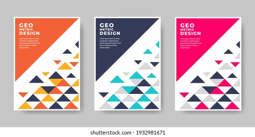 Collection of cover designs in a colorful geometric style. Vector illustration.