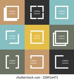 Collection of Cover with different geometric frame logos and place for tex.Template for design logos,brand,company,cover,card,invitation,background,pattern.Trendy Hipster icons and logotypes.Vector