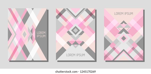 Collection of cover page layouts, vector templates geometric design with triangles and stripes. Festive brazil motifs. Bauhaus pattern vector covers design. Modern rhombus stripe triangle shapes.