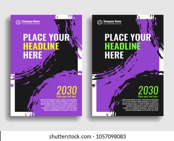 Collection of covers with brush strokes for books, magazines, catalogs. Vector illustration.