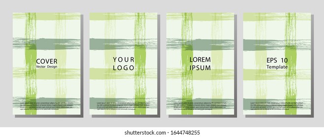 Collection of covers with brush strokes for books, magazines, catalogs. Vertical banners set in modern style.  Rough brush strokes. Stamp for Calligraphy.  Typographic template