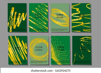 Collection of covers with brush strokes for books, magazines, catalogs. Vertical banners set in modern style. Rough brush strokes. Modern fashionable design.