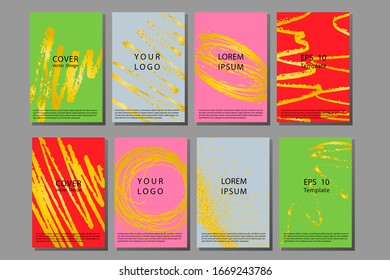 Collection of covers with brush strokes for books, magazines, catalogs.Vertical banners set in modern style.  Rough brush strokes.  Modern fashionable design.