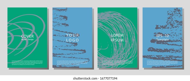 Collection of covers with brush strokes for books, magazines, catalogs. Rough brush strokes. Stamp for Calligraphy. Typographic template.