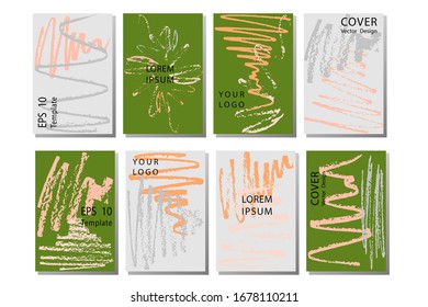 Collection of covers with brush strokes for books, magazines, catalogs. Applicable for placards, brochures, posters, covers and banners. Stamp for Calligraphy. Typographic template.