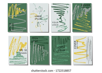 Collection of covers with brush strokes for books, magazines, catalogs. Applicable for placards, brochures, posters, covers and banners. Stamp for Calligraphy. Typographic template.