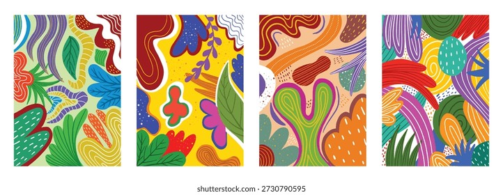 Collection of covers, wallpapers and cases. Elegant notebook covers. Unique trendy colorful carnival festive backgrounds. Beautiful flower patterns with flowers, leaves, flower compositions, shapes.