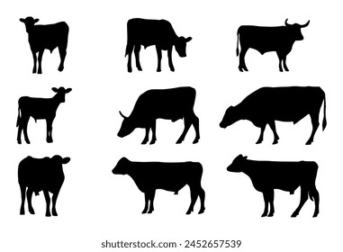 Collection of cow icon. cow silhouette
