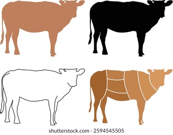 Collection of Cows for Eid Adha with Brown Outline Silhouette Slice Version