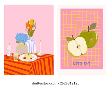 Collection of Cozy Food Illustration. Kitchen Essentials. Hand Drawn Food Illustration Set. Editable Vector Illustration.