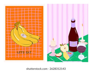 Coleção de ilustração de comida aconchegante. Fundamentos da cozinha. Conjunto de ilustração de comida desenhada à mão. Ilustração de vetor editável.