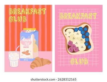 Collection of Cozy Food Illustration. Retro Food Moments. Breakfast Vector Art. Editable Vector Illustration