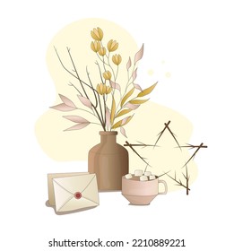 a collection of cozy stickers. Flowers. sweets and décor elements