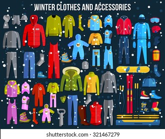 Collection of cozy winter clothes. Vector illustration