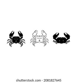 Collection crab silhouette sea animal. Vector illustration on white background