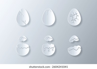 collection of cracked egg icons made with a white papercut effect style
