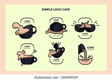 a collection of cracked and spilled coffee cup logos with a striped style