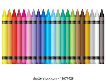 Collection of crayons in the colours of the rainbow