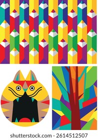 Collection of crazy Abstract comic characters elements and shapes. Bright colors Cartoon style. Vector Illustration
