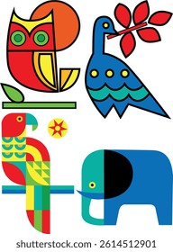 Collection of crazy Abstract comic characters elements and shapes. Bright colors Cartoon style. Vector Illustration