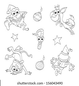 The collection of crazy christmas characters isolated on white