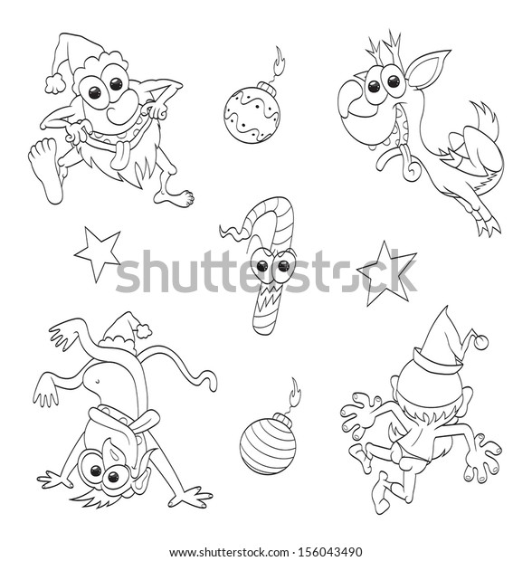 Collection Crazy Christmas Characters Isolated On Stock Vector (Royalty
