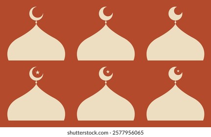 Collection of Cream Mosque Domes with Crescent Moons and Small Stars