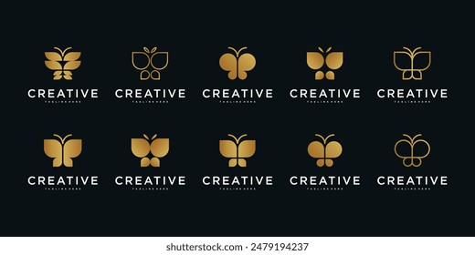 Collection of creative abstract butterfly logo design. Premium Vector